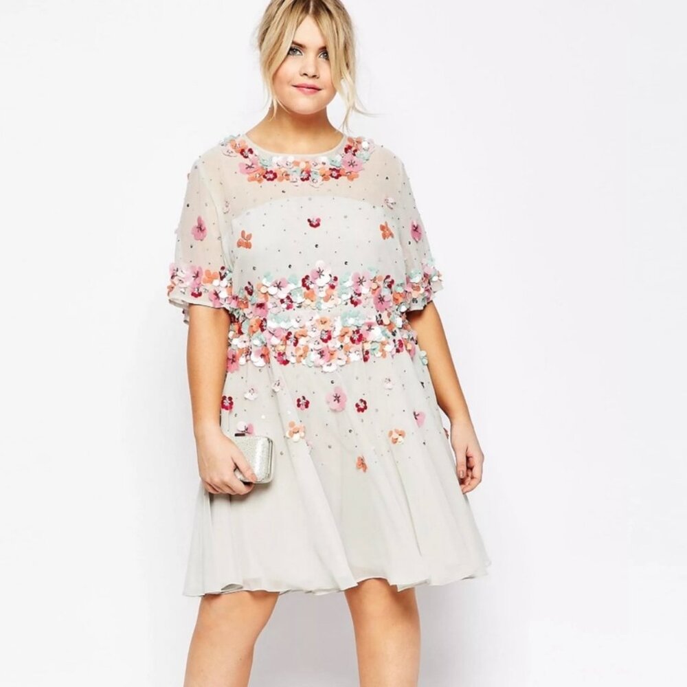 ASOS Asos Baby Blue Sequin Floral Dress